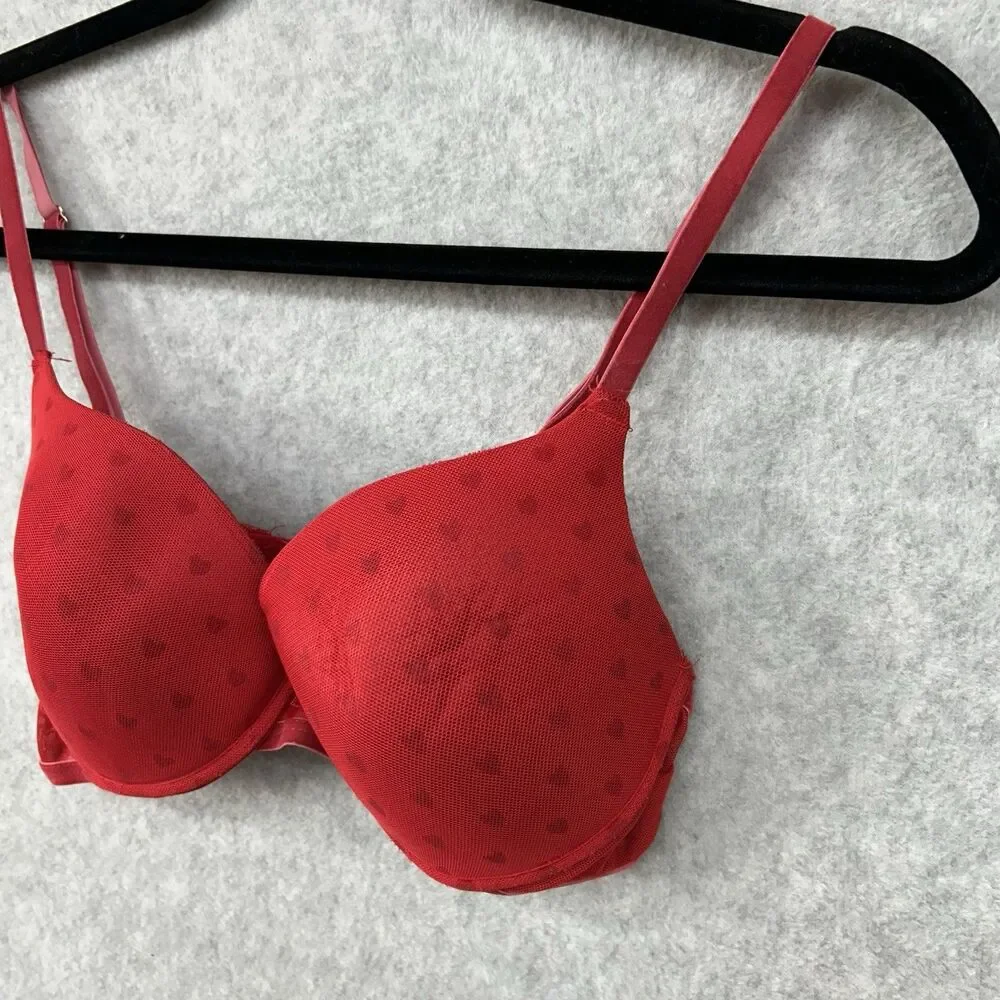 TALLA Women’s Size 36C Red Heart Padded Underwire Bra With Bow And Faux Pearl